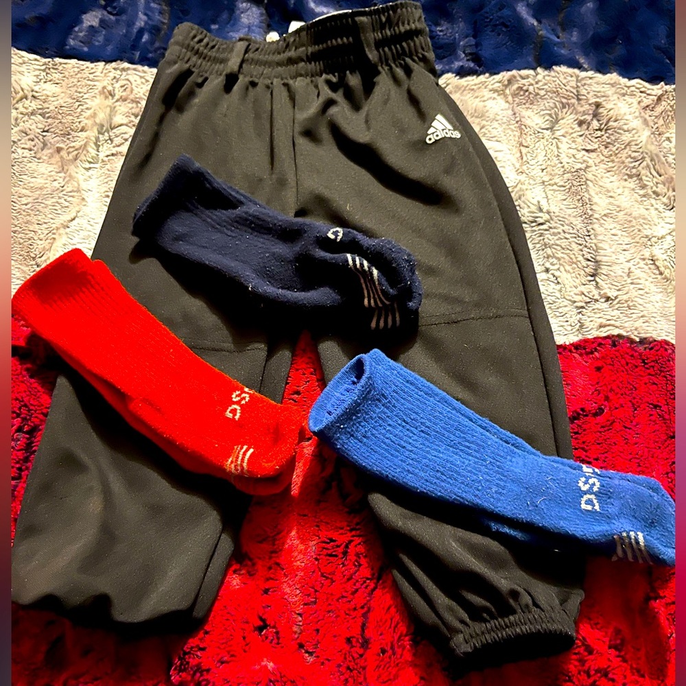 Adidas baseball/Tball pants with 3 pairs of Baseball socks